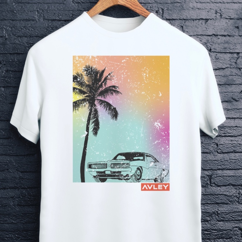 Charger Beach T-Shirt, Original Design, White